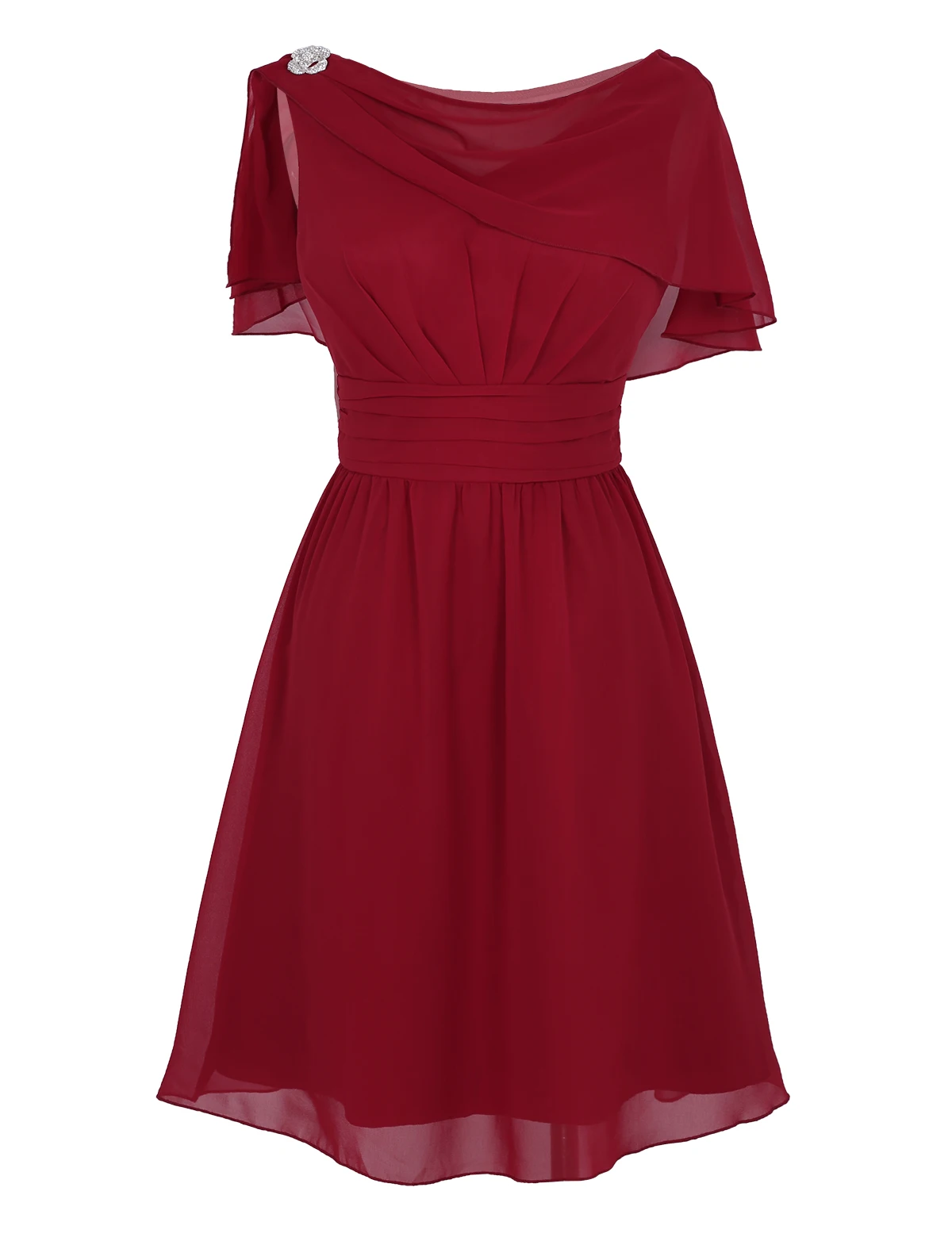 Wine Red Элегантный Для женщин женские шифоновые коктейльные платья без рукавов с оборками с высокой талией по колено вечерние бальное платье на выпускной повседневные платья - Цвет: Wine Red