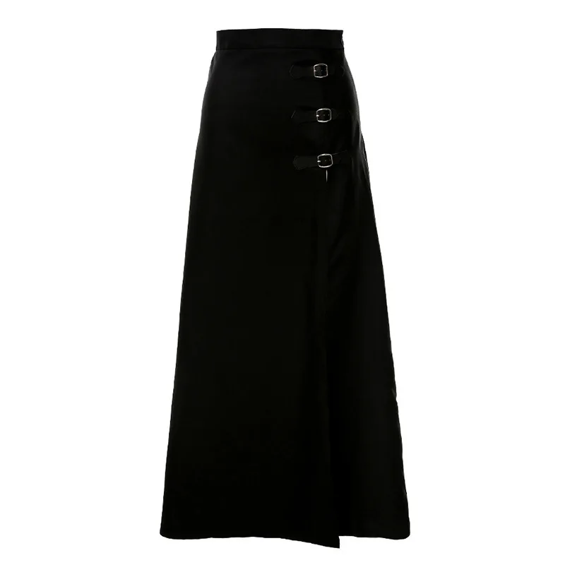 

Missnight Long Black Skirt High Waist High Split Skirts Women Fashion Vintage Sexy Maxi Skirt Party Streetwear Buckles Summer