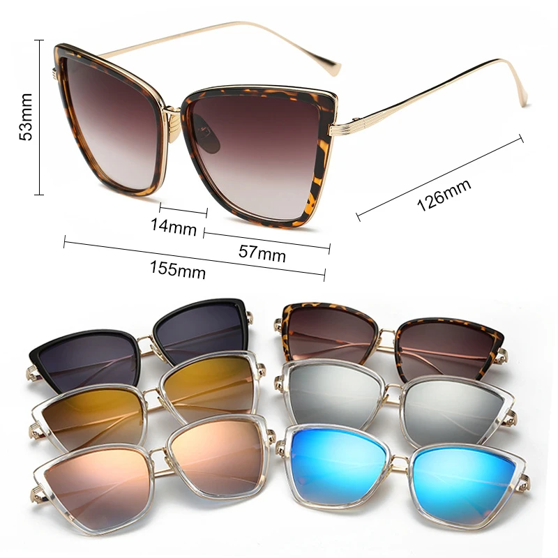 

2021 New Brand Designer Cateye Sunglasses Women Vintage Metal Glasses For Women Mirror Retro UV400