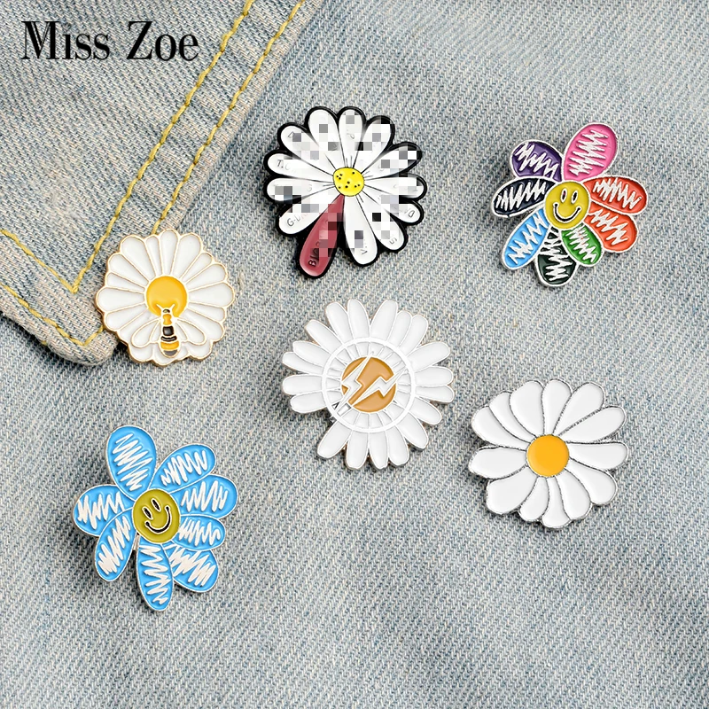 Эмалированный брелок на булавке маргаритки брошка мультфильм милый цветочный K
