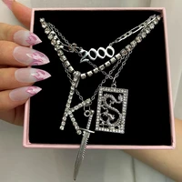 just feel punk dragon knife 2000 pendant necklace for women retro multi layer crystal chain choker necklace statement jewelry
