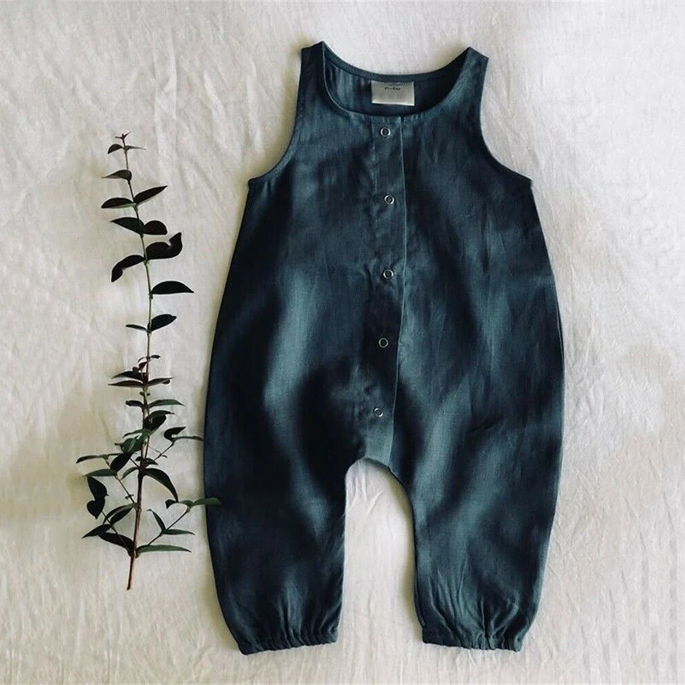 Newborn Baby Boy Girl Cotton Linen Romper Solid Sleeveless Striped Jumpsuit Outfit Summer Casual Clothes 0-24M images - 6