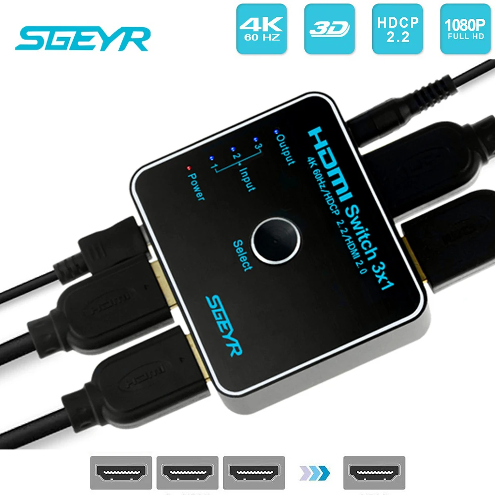 HDMI коммутатор 4k HDMI разветвитель 3 в 1 выход HDMI коммутатор с ИК-пультом дистанционного управления поддерживает 4k@ 60HZ 3D HD1080P для PS4 Xbox Apple tv