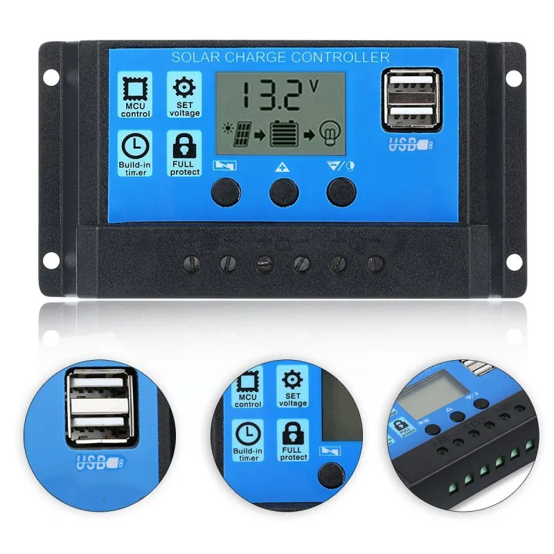 PWM 10/20/30A Dual USB Батарея Панели солнечные Регулятор 12 V/24 V ЖК дисплей|Солнечные