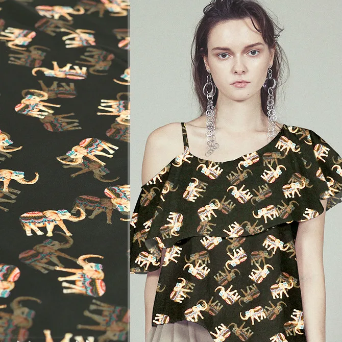 

140cm wide elephant print silk fabric meter digital printing silk crepe de chine fabric 16mm dress fabric wholesale silk cloth