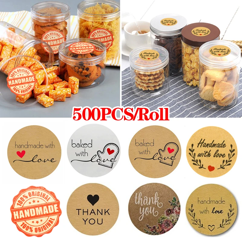 500 этикеток/рулонный круглый натуральный крафтовый Спасибо наклейки DIY выпечки для бисквитного печенья пакет украшения этикетки для печати подарочные бирки