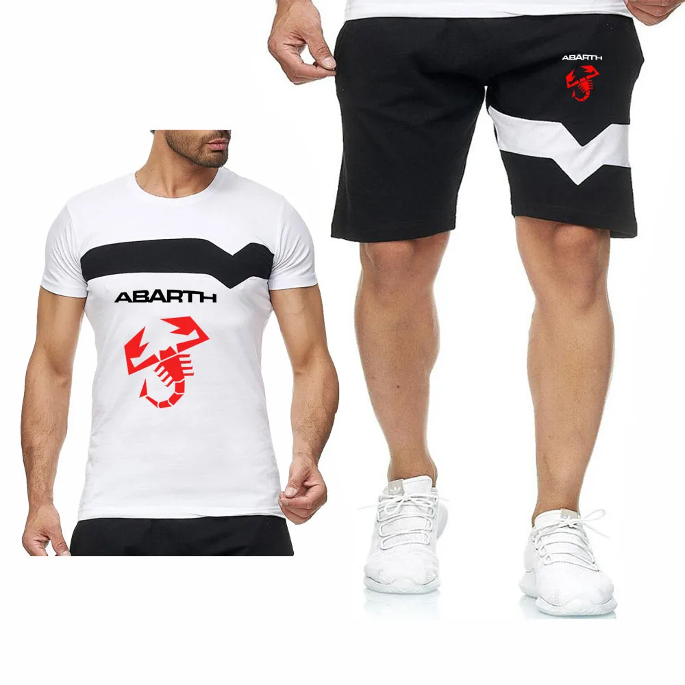 

Unisex Mens T-shirt Shorts Suit Abarth Car Logo Printed Summer Mens Cotton Shorts+T-shirt Men's 2 Pieces Fitness Sets