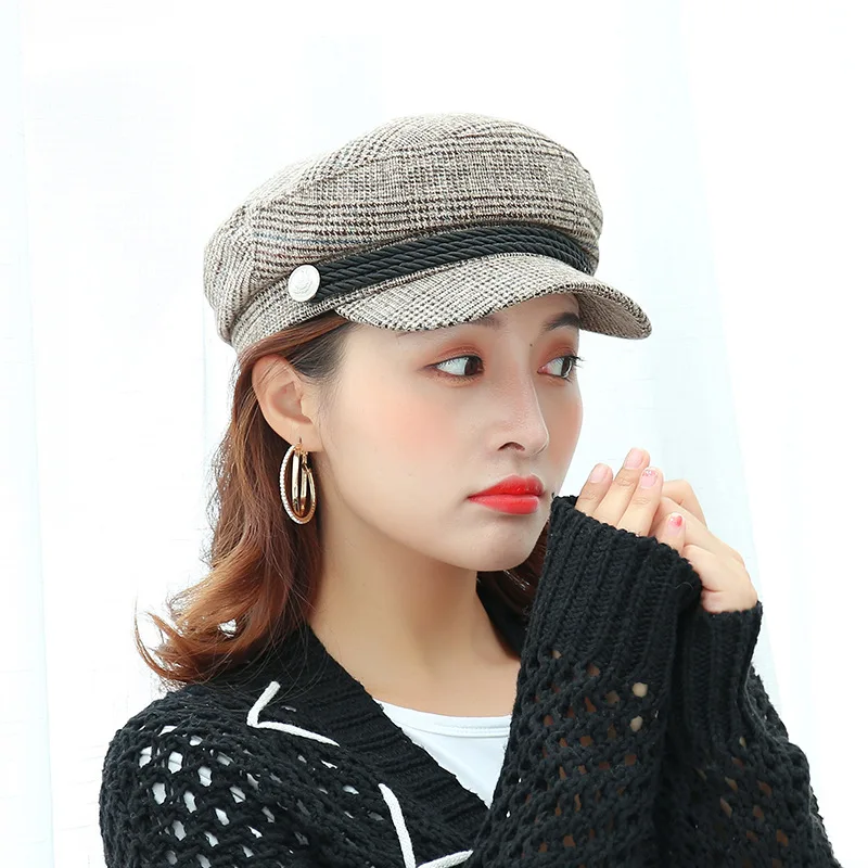 Английский алфавит вышивка берет Женская версия Вельветовая восьмиугольная