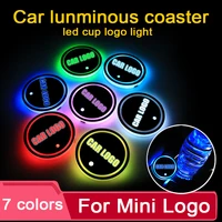 2pcs led car cup holder coaster for mini cooper logo light for r53 r56 f56 r50 r60 r55 tickers accessories 7 colors changing