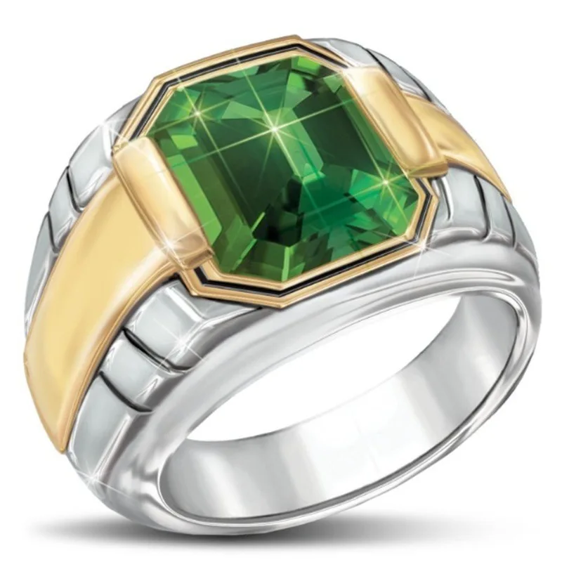 

Модное обручальное кольцо золотого и серебряного цвета с квадратным зеленым кристаллом, роскошные обручальные кольца из циркония для женщ...