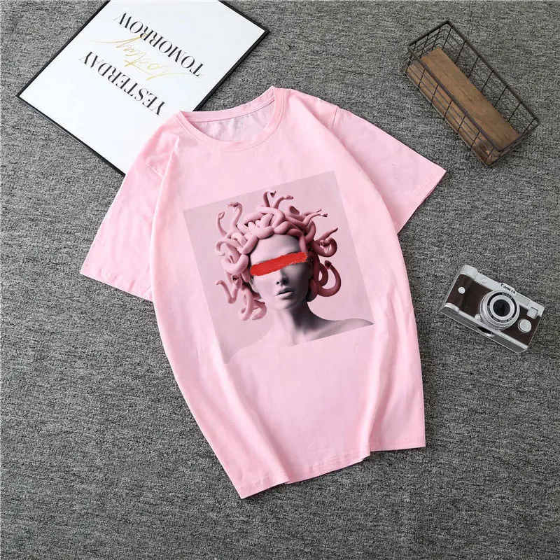 Poleras Mujer De Moda летняя футболка женская с принтом Медуза Vogue Harajuku футболка плюс размер Эстетическая Футболка Camiseta Mujer - Цвет: 3094-Pink