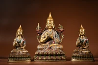 13chinese temple collection old bronze painted tsongkhapa buddha master and apprentice three statues sit lotus terrace ornament