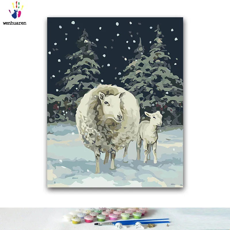Фото DIY окраска по номерам овец картины с комплекты 40x50 защелка | Дом и сад