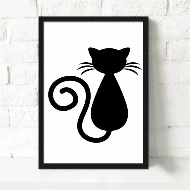 Тёмно-синий Печать на холсте, живопись минимализм, скандинавский стиль, черный, белый цвет, животное, кошка, плакат, стены, искусство, модульные картины, украшение дома, детская комната - Цвет: Тёмно-синий