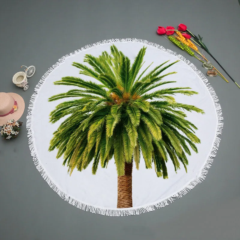 

Круглое банное полотенце для отеля с зеленым кокосовым деревом, мягкое полотенце для душа, Быстросохнущий Коврик для йоги, тканевое одеяло ...