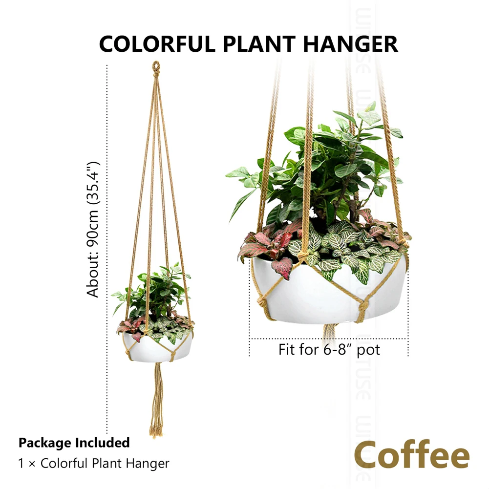 Coffee 90cm Ручная работа, красочные вешалки для макраме для растений, декор для балкона, веревка, корзина, вешалка для улицы, цветок, хлопок, 4 ноги, подвесной горшок, комнатный, для помещений - Цвет: Coffee 90cm