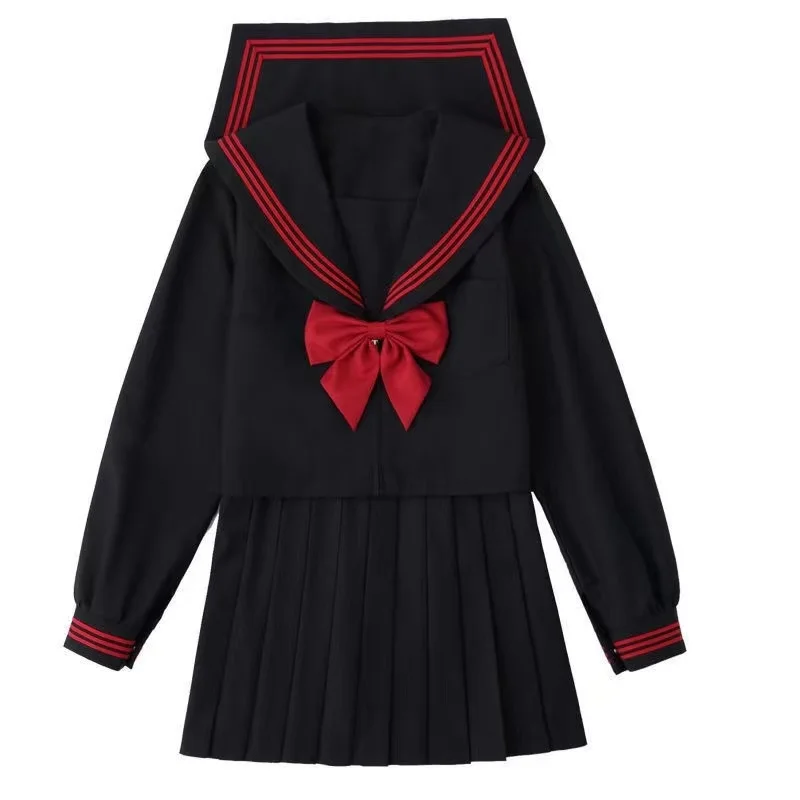 

2020 Autumn Japanese School Uniforms For Girls Cute Long-length Sailor Tops Pleated Skirt Full Sets Cosplay JK Costume Series