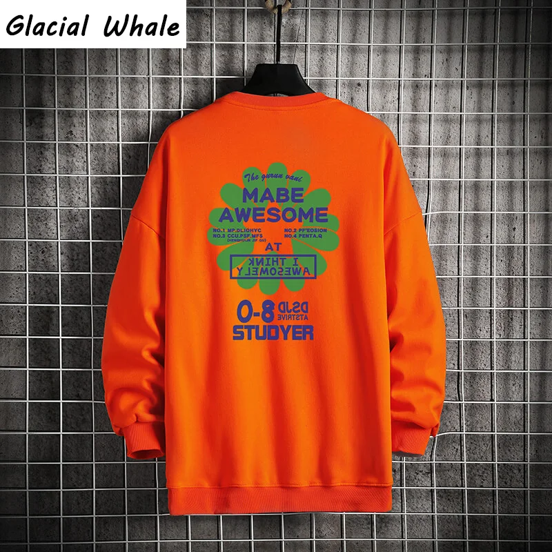 

GlacialWhale Осенняя футболка с круглым вырезом, мужская толстовка с капюшоном, с принтом свободный Японская уличная одежда в стиле «хип-хоп» и че...