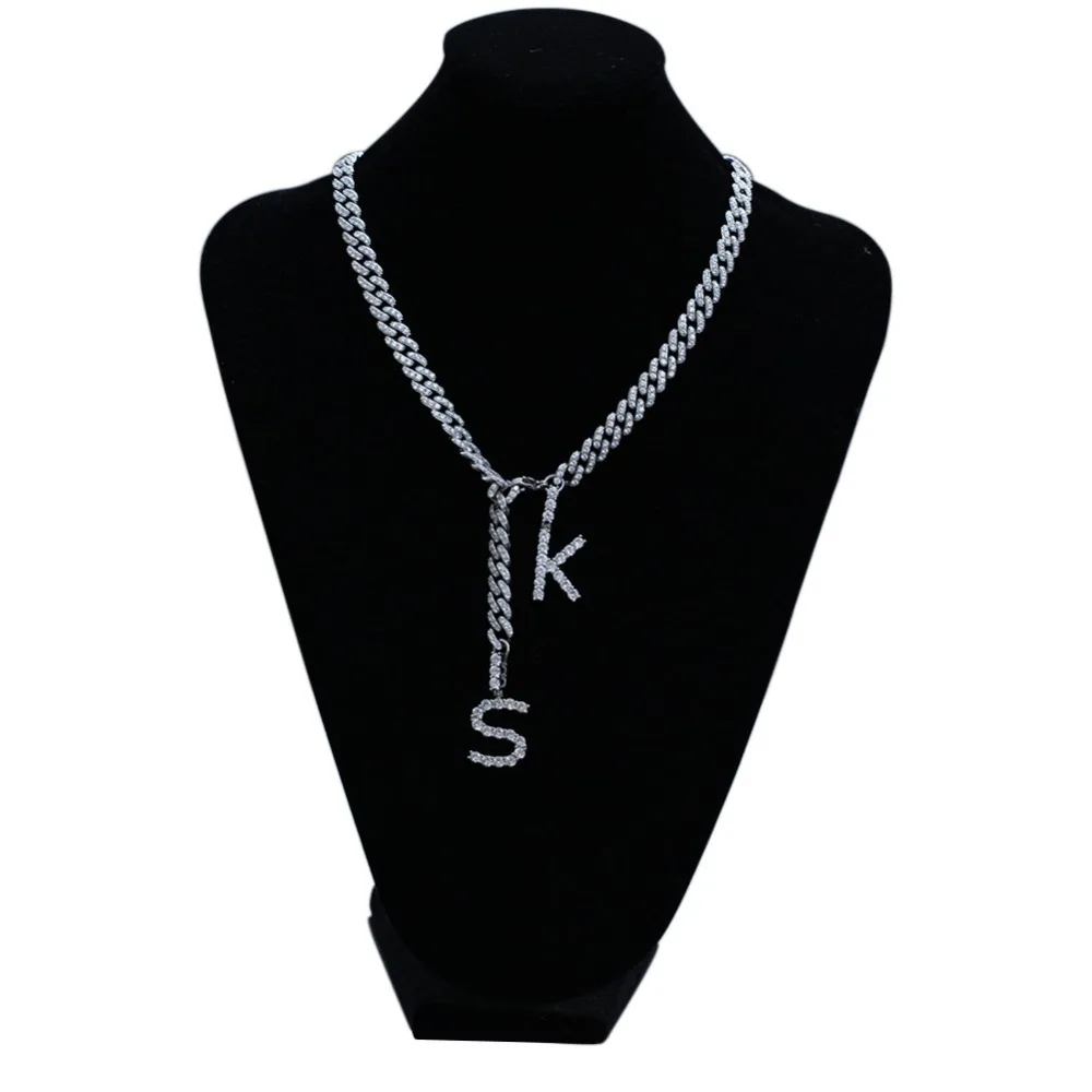 На заказ 2 буквы кубинская цепочка Подвески ожерелье AAA CZ камень Bling Iced Out для мужчин хип хоп рэппер ювелирные изделия серебряный цвет Прямая