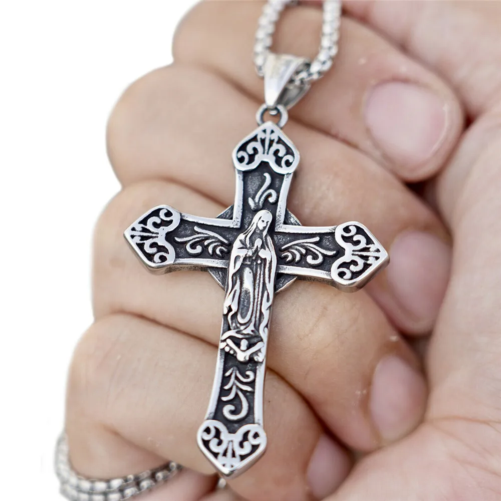 

Mens Catholic Virgin Mary Our Lady Of Guadelupe Cross Pendant Necklace
