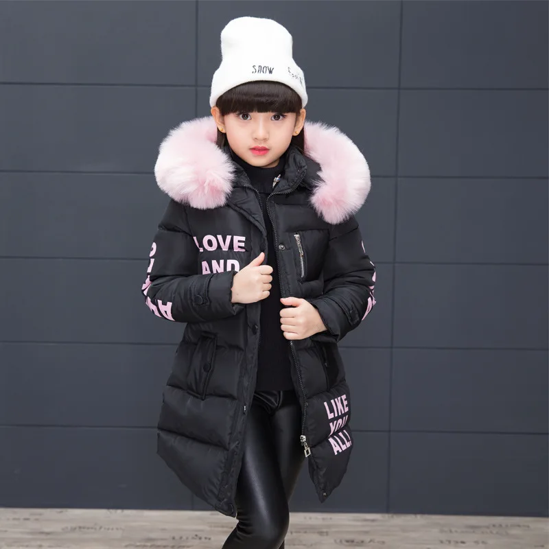 

OLEKID 2021 Russian Winter Girls Parka Faux Fur Collar Long Girls Cotton-padded Jacket 4-13 Years Kids Teenagers Outerwear Coat