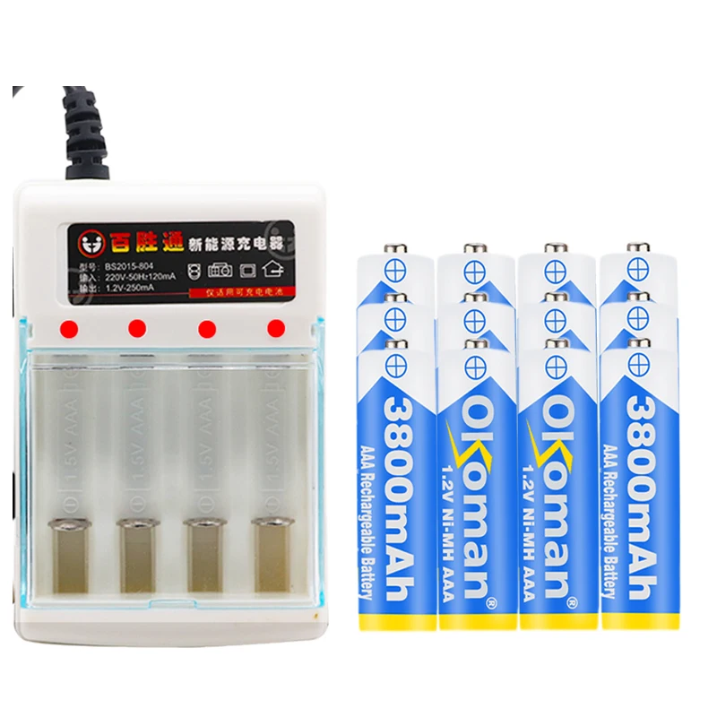 Figh quality 1.2V 3800mAh NI MH AAA Pre-Charged Ni-MH Rechargeable aa Battery For Toys Camera Microphone Batteries + Charger | Электроника