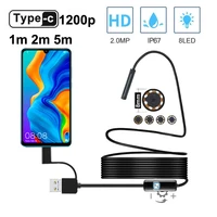 hd 1200p usb c endoscope semi rigid cable waterproof 8mm lens 8leds light snake endoscope camera for android phone pc