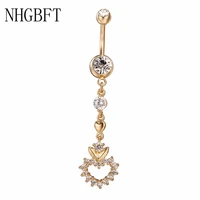 nhgbft long heart shaped belly button rings navels ring women dangle sexy body piercing jewelry
