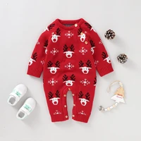 newborn baby girls boys christmas romper reindeer pattern long sleeve round neck knitted jumpsuit overall sweater xmas clothes