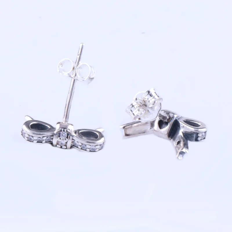 

Original S925 Sterling Silver Pan Earring Versatile Style With Bow Tie Ears For Women Wedding Gift Fashion Jewelry