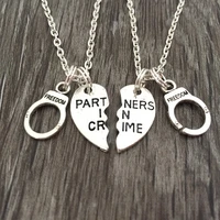 2pcsset partners in crime handcuffs pendantbff friendship necklacebest bitches elastic can be opened handcuff necklace