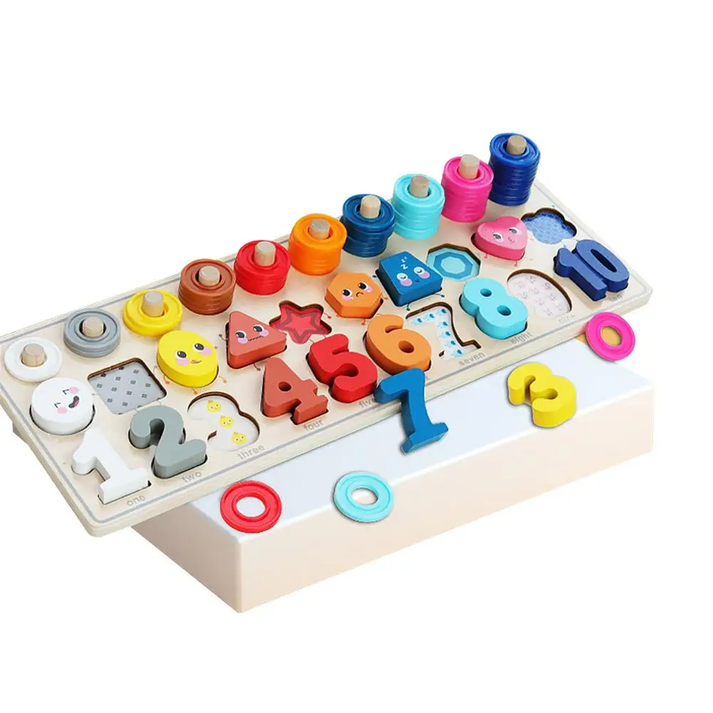 

Wooden Number Puzzles Toys Educational Stacking Game for Kids