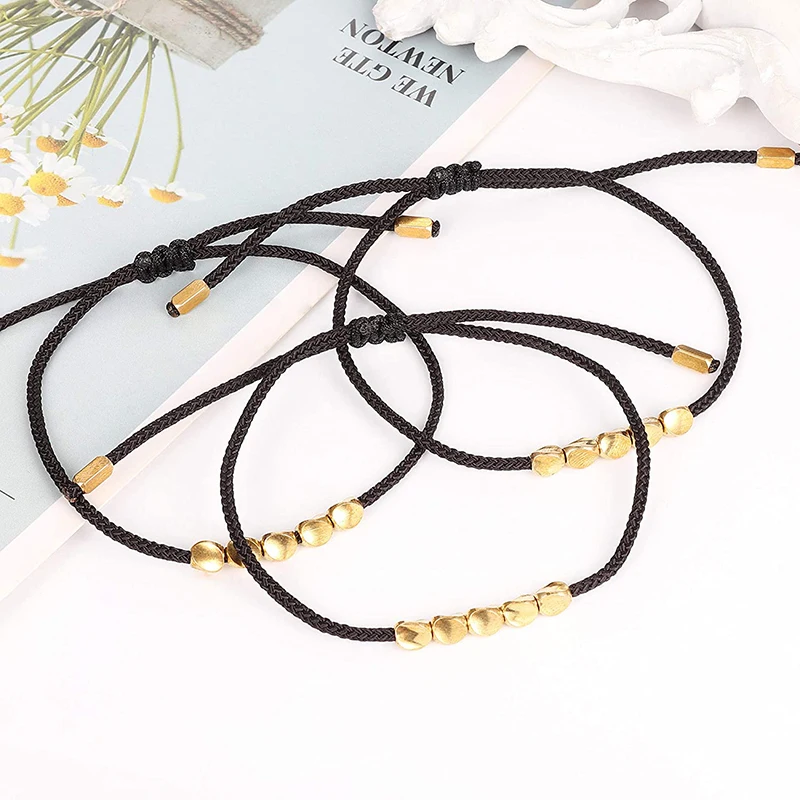 

Hand-woven red rope bracelet irregular copper beads black rope bracelet pull bracelet for girls women jewelry ornaments gift