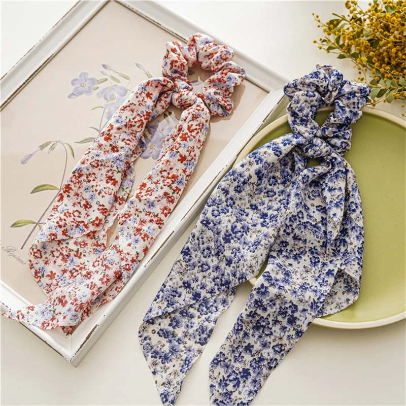 

Bohemian Floral Long Hair Scrunchies Fashion Cloth Hair Ribbon Elastic Hairbands Hair Accessories Ponytail Head Scarf For Women