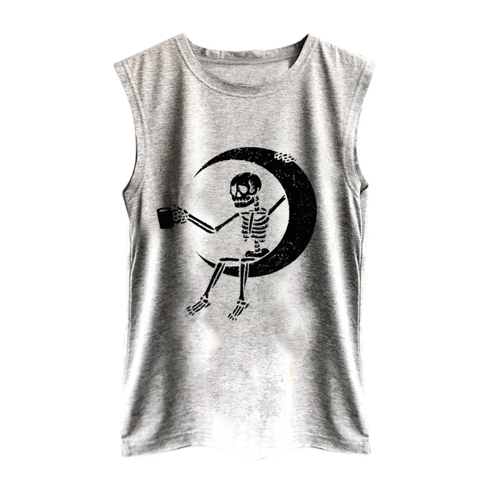 

Funny Skeleton Tank Top Women Vest Casual Loose 2021 Summer Tops Round Neck Sleeveless Tee Ladies Tunic Tops mujer camisetas