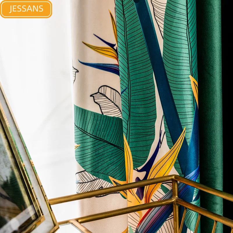 

High-end Dutch Velvet Printing Stitching Blackout Curtains Custom Finished Floor Curtains for Living Room and Bedroom