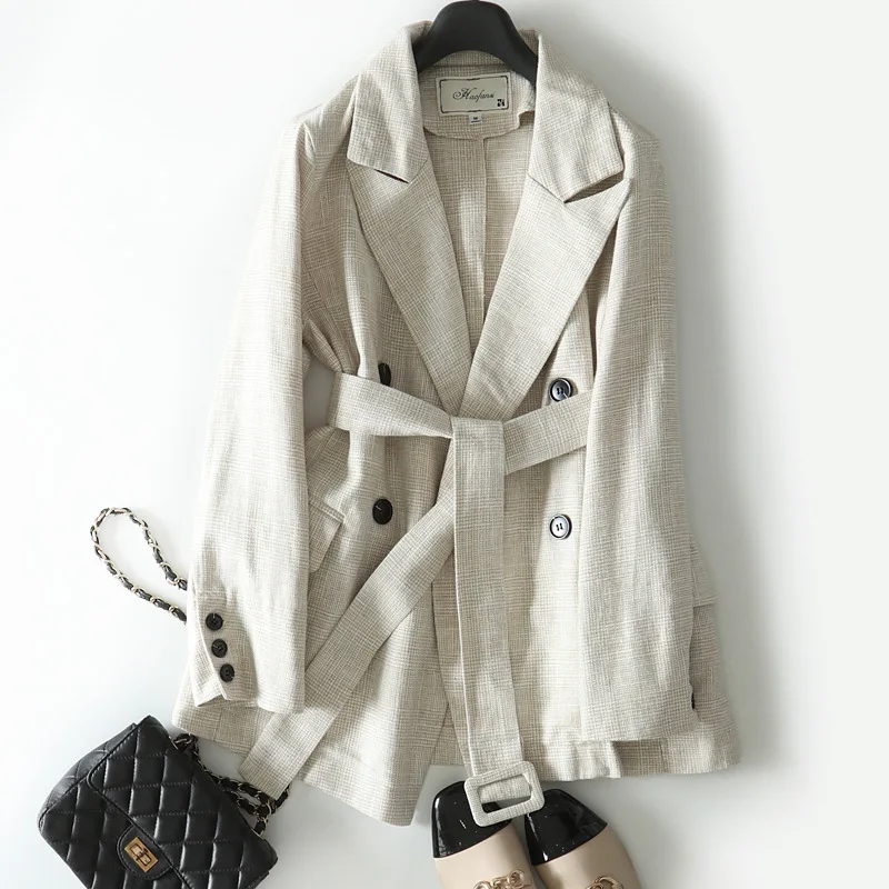 

Casual Cotton Linen Blazer Office Business Long-Sleeve Women Ladies New-Fashion Suits Spring Work