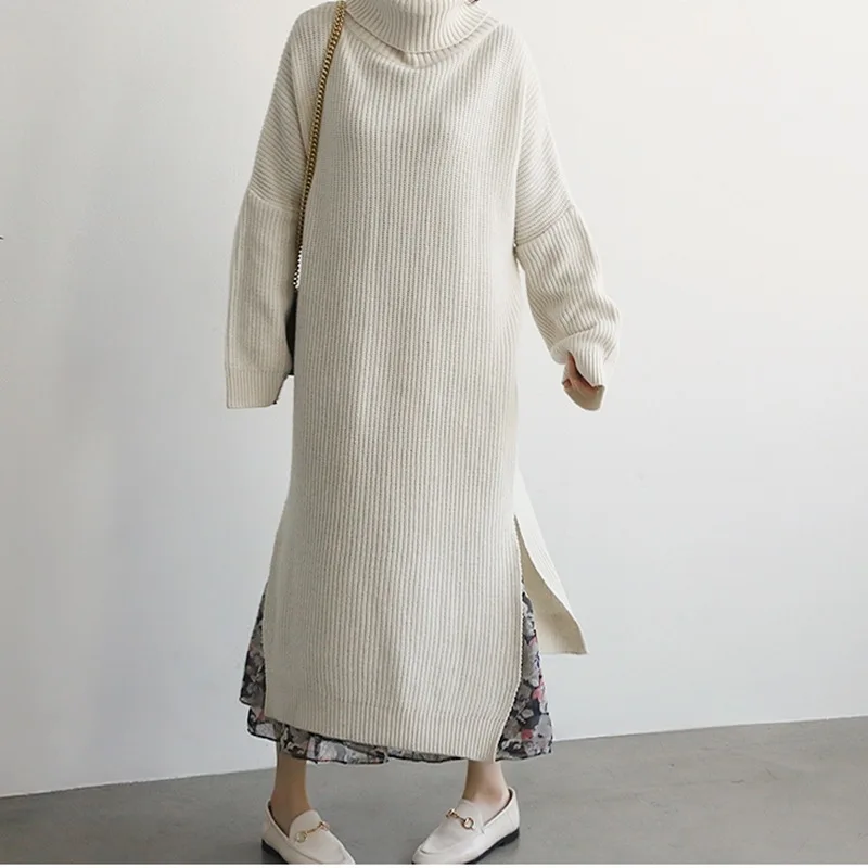 [EWQ] модный длинный шерстяной пуловер трикотажное платье свитер Осень Зима