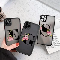 flowers initial letters a z black phone case for iphone 11 12 pro max mini lens protection x xr xs se2020 7 8 plus hard pc cover