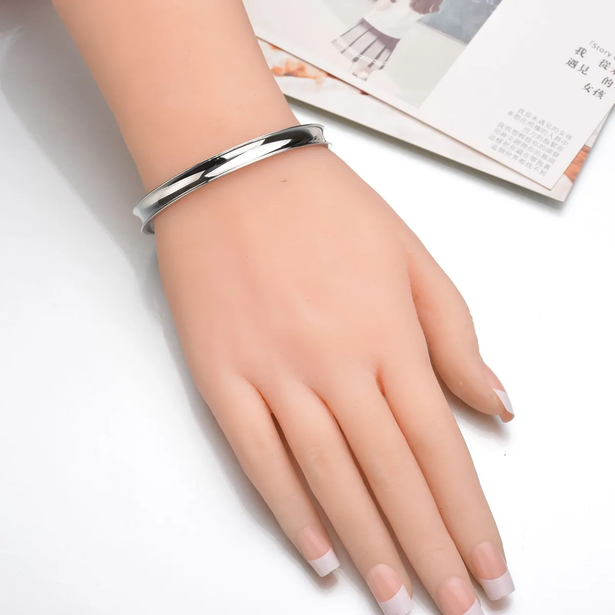 Серебряный классический простой дизайн женский браслет из нержавеющей стали