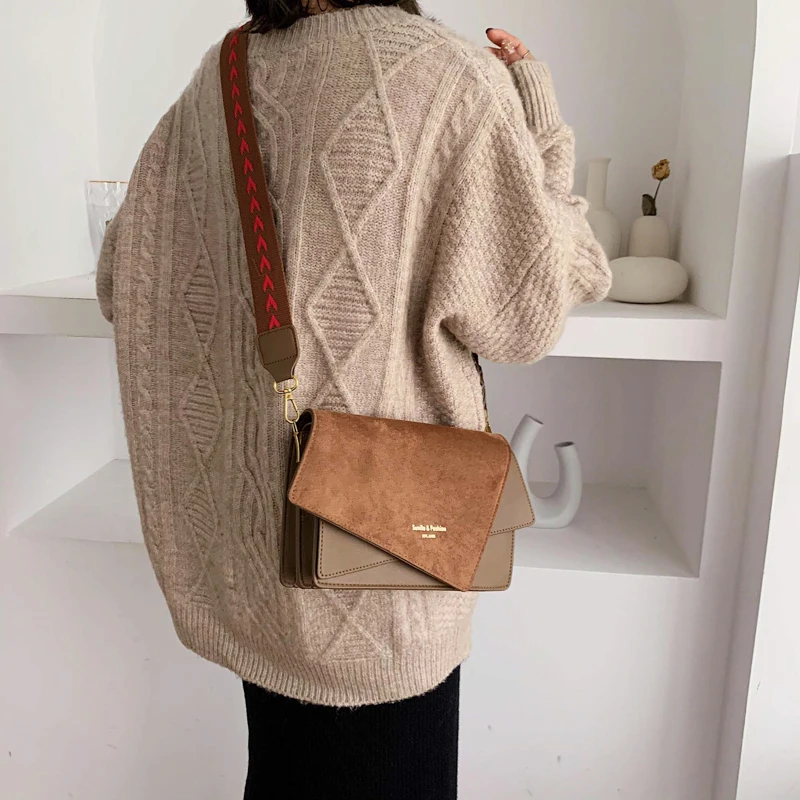 Scrub Leather mini handbag women fashion ins ultra fire retro wide shoulder strap messenger bag purse simple style Crossbody Bag | Багаж и