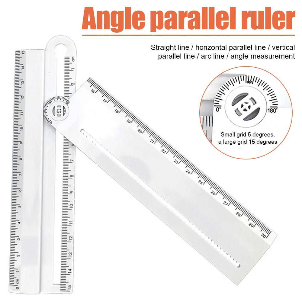 

Multifunctional Ruler Protractor Compass Rectangle Parallel Portable Measuring Rolling Tool Angle Ruler for School Office