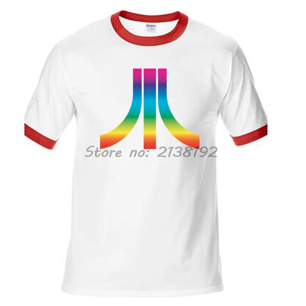 WHITE WITH RED ATARI мужская футболка мужская Футболка с рукавами реглан брендовая летняя модная мужские топы футболки подарок - Color: WHITE WITH RED