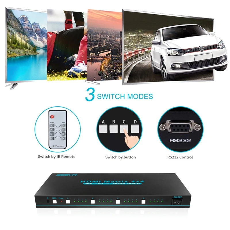 4x4 HDMI матрица коммутатор 4K переключатель 4 в разветвитель с ИК пультом