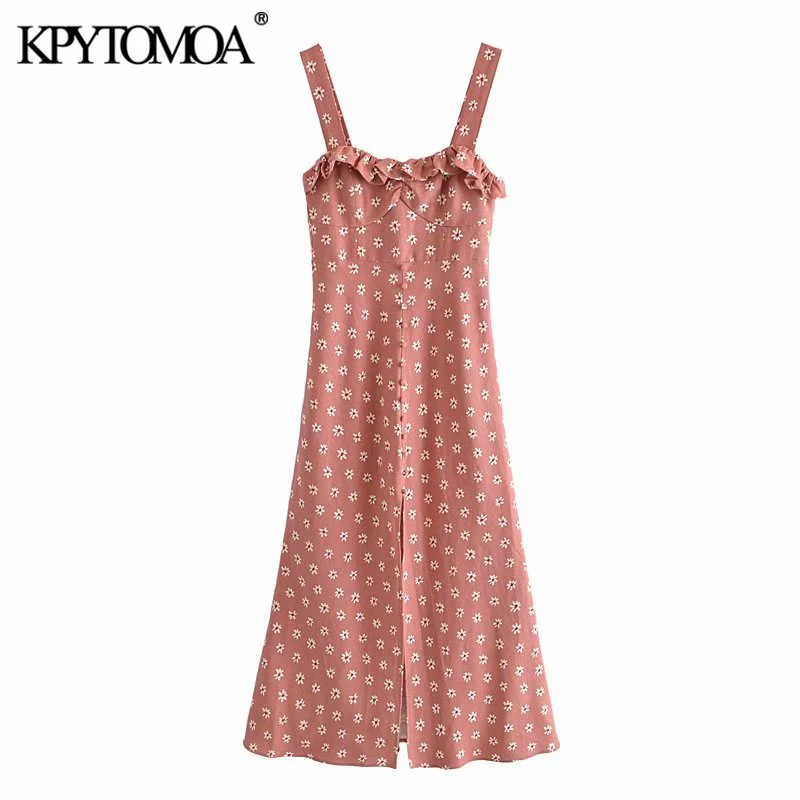 

Женское платье-миди с цветочным принтом, разрезом и открытой спиной