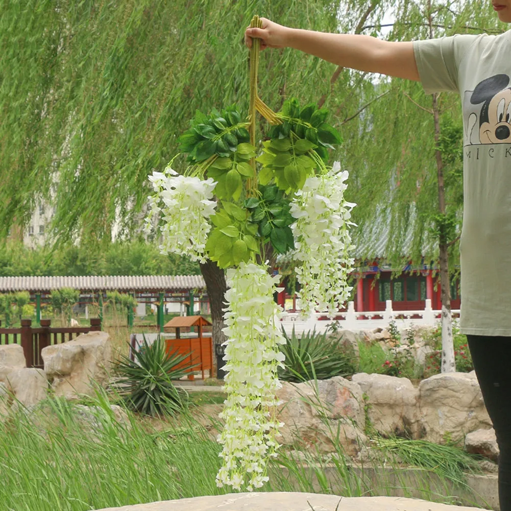 

12x110cm White/ Dark Purple Artificial Plastic, Silk Wisteria Fake Garden Hanging Flower Plant Vine Wedding