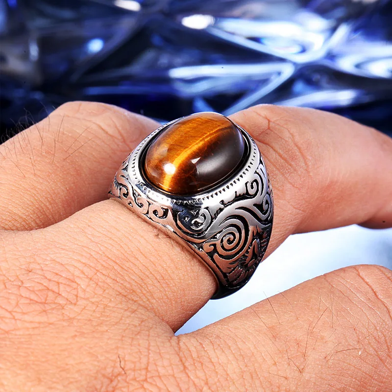 Винтажное коричневое/искусственное кольцо для мужчин в стиле панк-рок 316L |