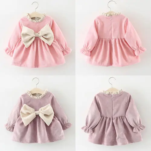 

Newborn Toddler Baby Girl Dress Autumn Winter Bowknot Ruffle Corduroy Dress Long Sleeve Princess Tutu Dress 0-3Years