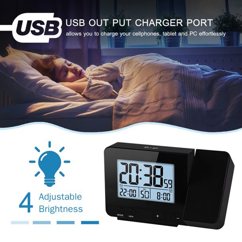 Будильник проекционный для спальни цифровой будильник с функцией повтора и