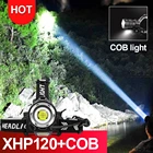 XHP120 новый обновленный самый мощный светодиодный налобный фонарь 18650 Usb фонарь для рыбалки фонарь L2 фитиль Головной фонарь перезаряжаемый налобный фонарь